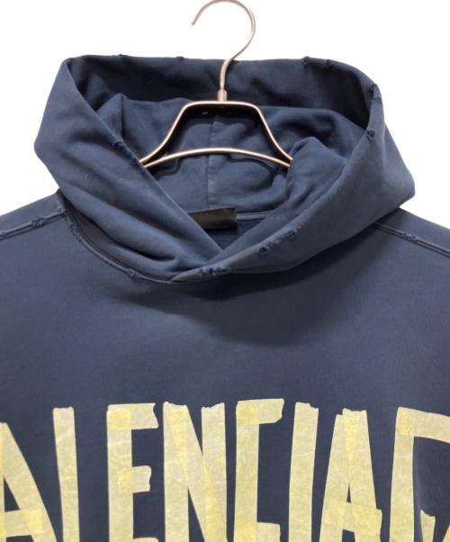 BALENCIAGA（バレンシアガ）BALENCIAGA (バレンシアガ) 23SS Tape Type Ripped Pocket Hoodie テープタイプ リップポケット フーディ ネイビー サイズ:Sの古着・服飾アイテム