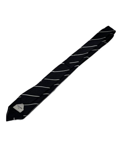 CELINE（セリーヌ）CELINE (セリーヌ) Striped Silk Narrow Tie/ストライプ シルク ナロー ネクタイ ブラック サイズ:FREEの古着・服飾アイテム