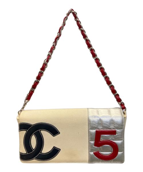 CHANEL（シャネル）CHANEL (シャネル) No.5チェーンショルダーバッグ/アイコン キルティング レザーショルダーバッグ アイボリー×レッドの古着・服飾アイテム