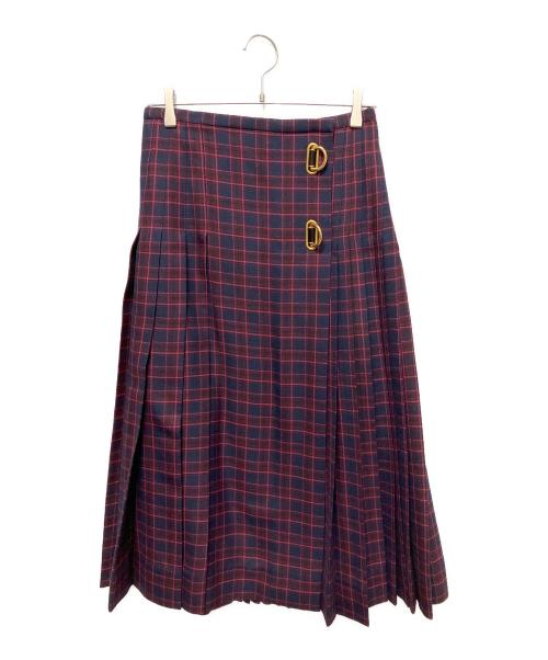 BURBERRY（バーバリー）BURBERRY (バーバリー) BURBERRY アルー チェック プリント プリーツ ウールスカート/ラップスカート レッド×ネイビー サイズ:38の古着・服飾アイテム