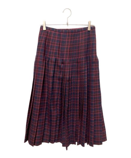BURBERRY（バーバリー）BURBERRY (バーバリー) BURBERRY アルー チェック プリント プリーツ ウールスカート/ラップスカート レッド×ネイビー サイズ:38の古着・服飾アイテム