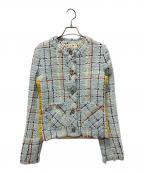 MARNIマルニ）の古着「バイカラーパネルミックスツイードジャケット/ツイードカーディガン」｜ライトブルー