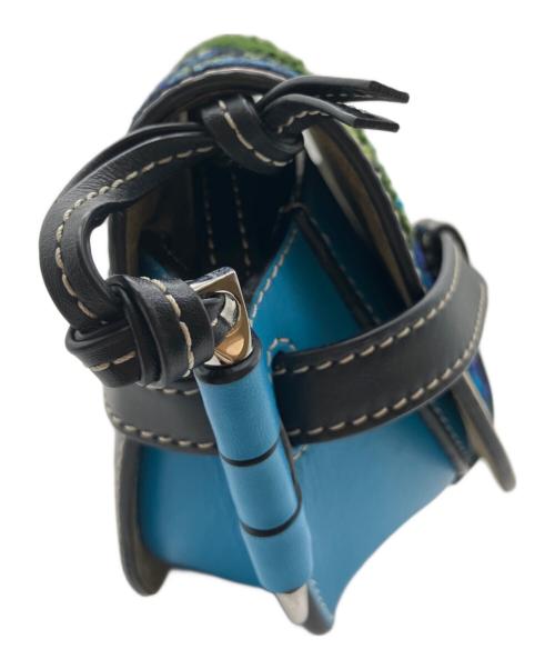 LOEWE（ロエベ）LOEWE (ロエベ) Grained Calfskin Floral Mini Gate Crossbody Bag Peacock Blue/gate floral  刺繍ゲートデュアルミニバッグ スカイブルーの古着・服飾アイテム