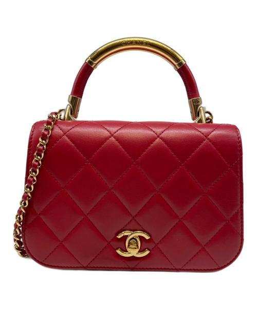 CHANEL（シャネル）CHANEL (シャネル) フルフラップマトラッセトップハンドルショルダーバッグ レッド サイズ:19の古着・服飾アイテム