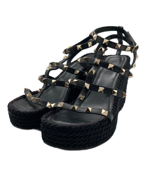 VALENTINO（ヴァレンティノ）VALENTINO (ヴァレンティノ) Rock stud wedge sandals　ロックスタッズウェッジソールサンダル ブラック サイズ:36の古着・服飾アイテム