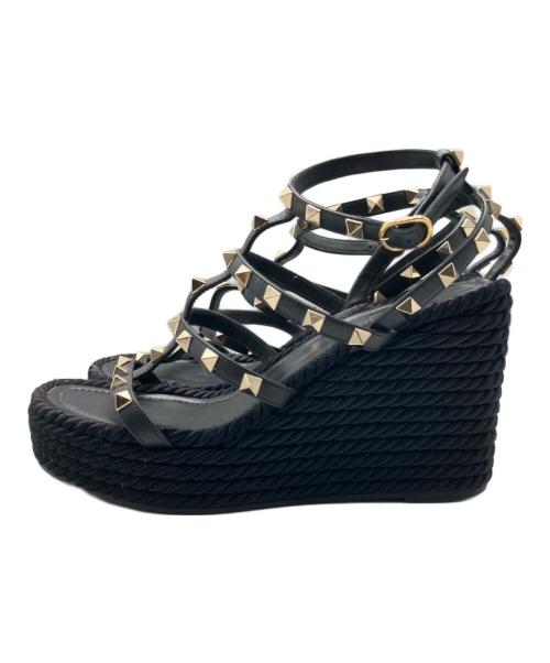 VALENTINO（ヴァレンティノ）VALENTINO (ヴァレンティノ) Rock stud wedge sandals　ロックスタッズウェッジソールサンダル ブラック サイズ:36の古着・服飾アイテム