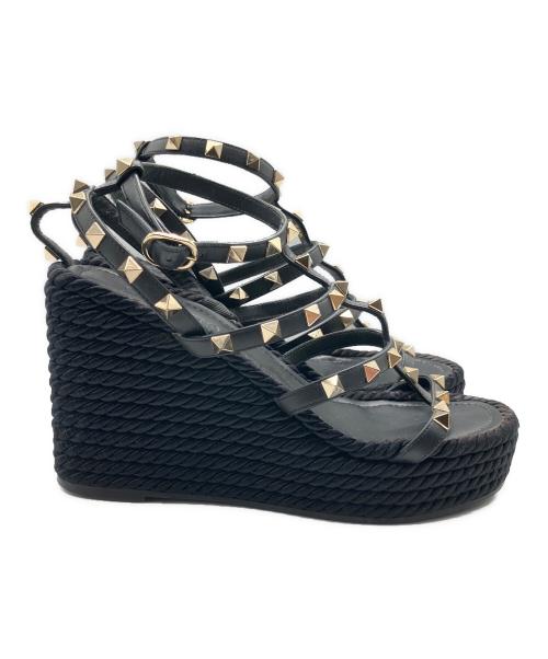 VALENTINO（ヴァレンティノ）VALENTINO (ヴァレンティノ) Rock stud wedge sandals　ロックスタッズウェッジソールサンダル ブラック サイズ:36の古着・服飾アイテム