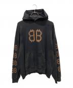 BALENCIAGAバレンシアガ）の古着「23AW BBロゴデストロイプルオーバーパーカー」｜ブラック