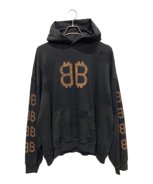 BALENCIAGA（バレンシアガ）BALENCIAGA (バレンシアガ) 23AW BBロゴデストロイプルオーバーパーカー ブラック サイズ:Lの古着・服飾アイテム