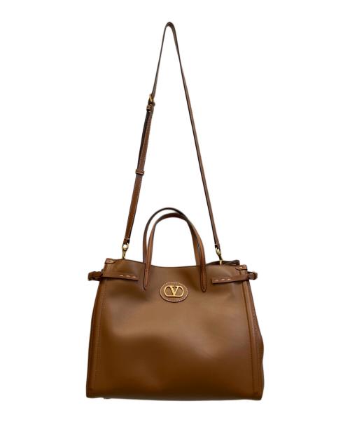 VALENTINO（ヴァレンティノ）VALENTINO (ヴァレンティノ) ガラヴァーニアンティーブ レザー ミディアムトート ブラウン系/タバコ サイズ:ミディアムの古着・服飾アイテム