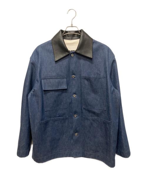 JIL SANDER（ジルサンダー）JIL SANDER (ジルサンダー) ボクシー フィット デニム チョア ジャケット/デニムレザー切り替えジャケット インディゴ サイズ:44の古着・服飾アイテム