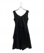 LIMI feuリミフゥ）の古着「HARD TWIST GABARDINE BACK RIBBON SHORT OVEALLS」｜ブラック