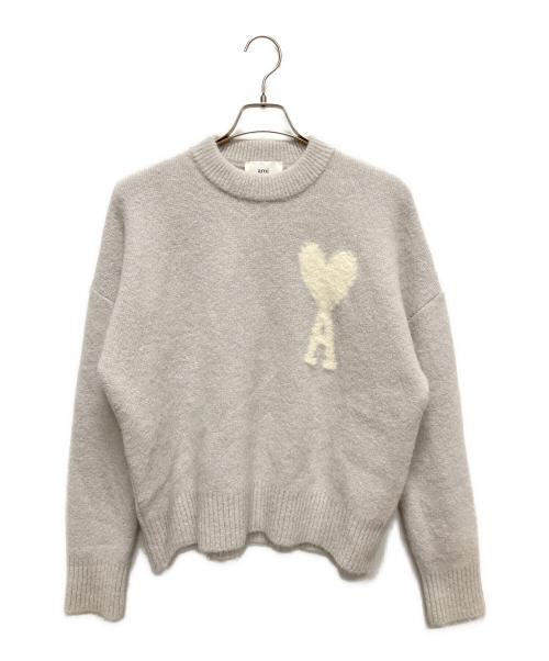 AMI Alexandre Mattiussi（アミアレクサンドルマテュッシ）AMI Alexandre Mattiussi (アミアレクサンドルマテュッシ) ハートロゴ ブルー クルーネックニット ライトグレー サイズ:Sの古着・服飾アイテム