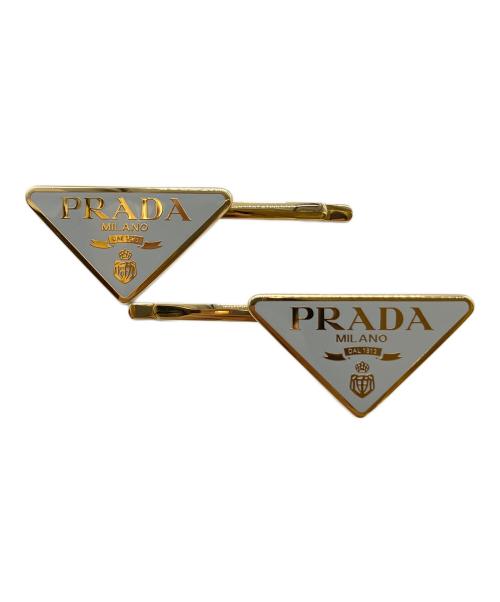 PRADA（プラダ）PRADA (プラダ) トライアングルプレートロゴ/ヘアクリップ ホワイト×ゴールド サイズ:-の古着・服飾アイテム