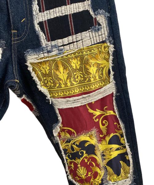 JUNYA WATANABE MAN（ジュンヤワタナベマン）COMME des GARCONS JUNYA WATANABE MAN (ジュンヤワタナベマン) 25SS 綿デニム×シルクスカーフパッチワーク  インディゴ サイズ:XSの古着・服飾アイテム