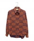 GUCCIグッチ）の古着「マキシGGギンガムチェックウール長袖シャツ」｜オレンジ×レッド
