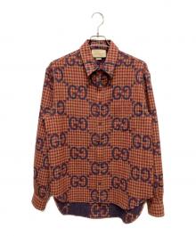GUCCI（グッチ）の古着「マキシGGギンガムチェックウール長袖シャツ」｜オレンジ×レッド