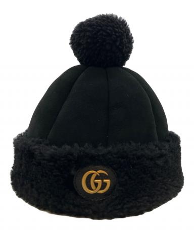 中古・古着通販】GUCCI (グッチ) ムートンボアニットキャップ ブラック