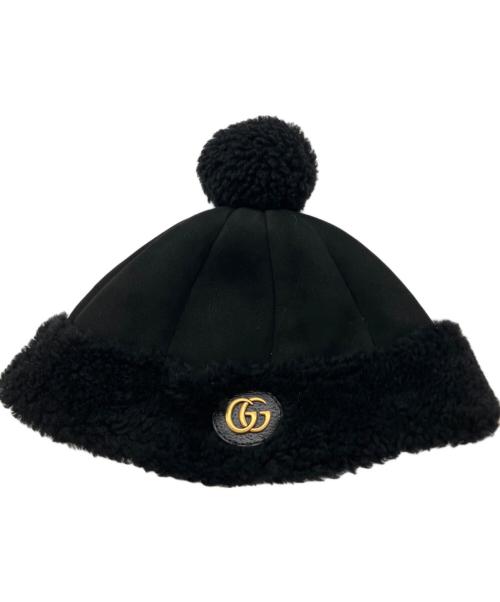 GUCCI（グッチ）GUCCI (グッチ) ムートンボアニットキャップ ブラック サイズ:Sの古着・服飾アイテム