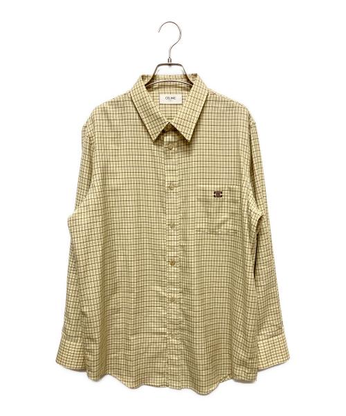 CELINE（セリーヌ）CELINE (セリーヌ) Loose shirt in checked cotton/トリオンフ刺繍 ルーズチェックシャツ ベージュ サイズ:40の古着・服飾アイテム