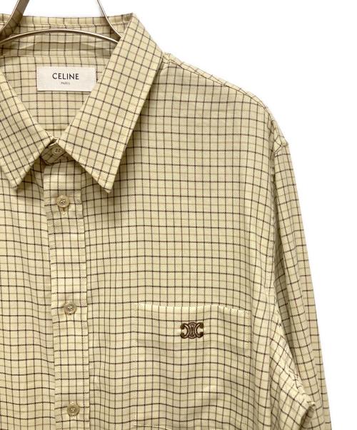 CELINE（セリーヌ）CELINE (セリーヌ) Loose shirt in checked cotton/トリオンフ刺繍 ルーズチェックシャツ ベージュ サイズ:40の古着・服飾アイテム