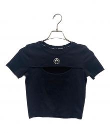 MARINE SERRE（マリーンセル）の古着「MOON LOGO CUT OUT T SHIRT/カットアウトリブTシャツ」｜ブラック