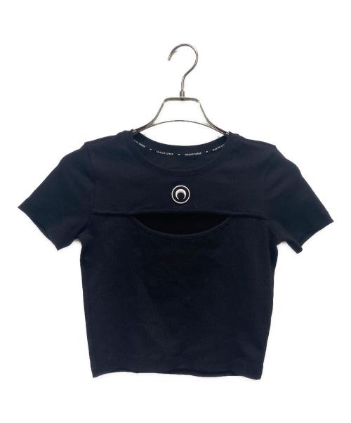 MARINE SERRE（マリーンセル）MARINE SERRE (マリーンセル) MOON LOGO CUT OUT T SHIRT/カットアウトリブTシャツ ブラック サイズ:XSの古着・服飾アイテム
