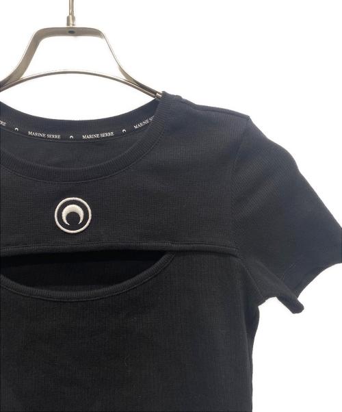 MARINE SERRE（マリーンセル）MARINE SERRE (マリーンセル) MOON LOGO CUT OUT T SHIRT/カットアウトリブTシャツ ブラック サイズ:XSの古着・服飾アイテム