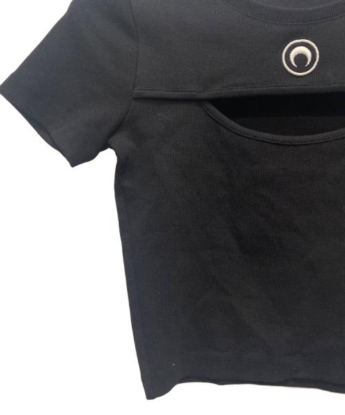 MARINE SERRE（マリーンセル）MARINE SERRE (マリーンセル) MOON LOGO CUT OUT T SHIRT/カットアウトリブTシャツ ブラック サイズ:XSの古着・服飾アイテム