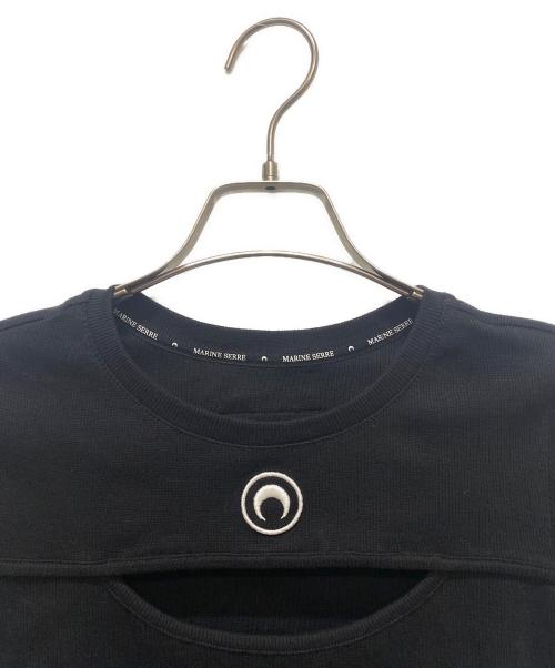 MARINE SERRE（マリーンセル）MARINE SERRE (マリーンセル) MOON LOGO CUT OUT T SHIRT/カットアウトリブTシャツ ブラック サイズ:XSの古着・服飾アイテム