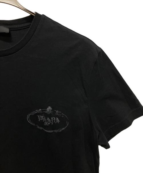 PRADA（プラダ）PRADA (プラダ) ロゴ刺繍クルーネックTシャツ ブラック サイズ:Lの古着・服飾アイテム