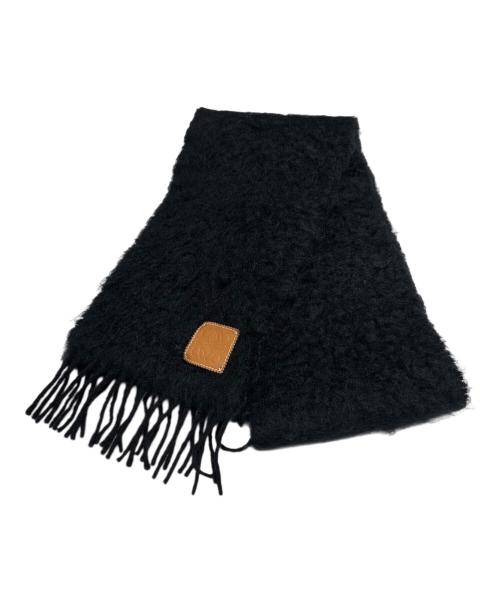 LOEWE（ロエベ）LOEWE (ロエベ) モヘヤ×ウール ロゴパッチマフラー ブラックの古着・服飾アイテム