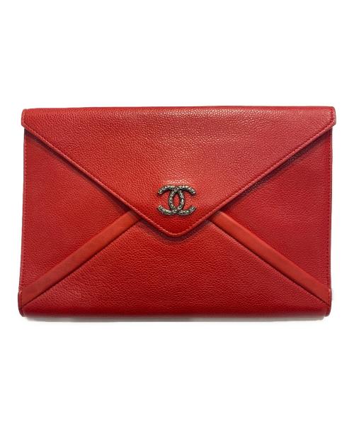 CHANEL（シャネル）CHANEL (シャネル) CHANEL Caviar Leather Clutch Bag/ココマークデザインクラッチバッグ レッド サイズ:-の古着・服飾アイテム