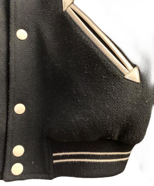 CELINE（セリーヌ）CELINE (セリーヌ) レザーカウボーイヨーク切替ウールスタジャンブルゾン ブラック×ホワイト サイズ:44の古着・服飾アイテム