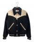 CELINE（セリーヌ）の古着「レザーカウボーイヨーク切替ウールスタジャンブルゾン」｜ブラック×ホワイト