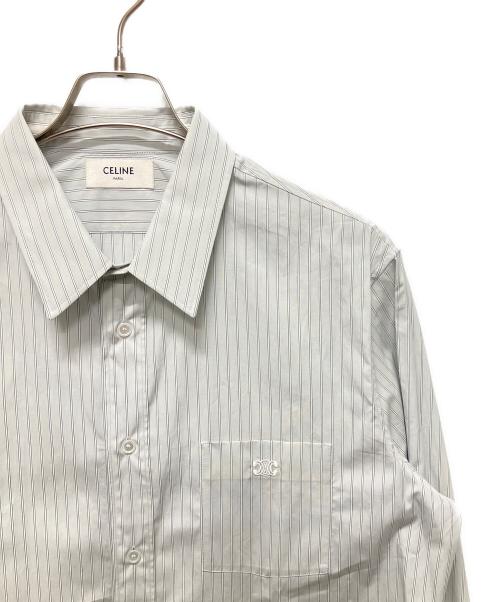 CELINE（セリーヌ）CELINE (セリーヌ) トリオンフ刺繍 ストライプシャツ スカイブルー サイズ:40の古着・服飾アイテム