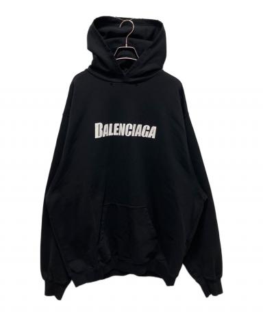 BALENCIAGA スプラッター加工 ブラックパーカー 中古・古着通販】BALENCIAGA (バレンシアガ) デストロイ加工ロゴ