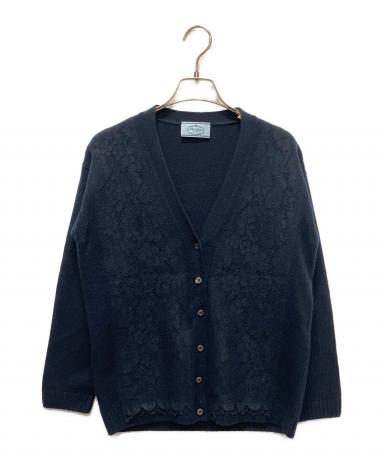 PRADA ネイビー カーディガン サイズ48 中古・古着通販】PRADA (プラダ) フラワーレースカーディガン ネイビー