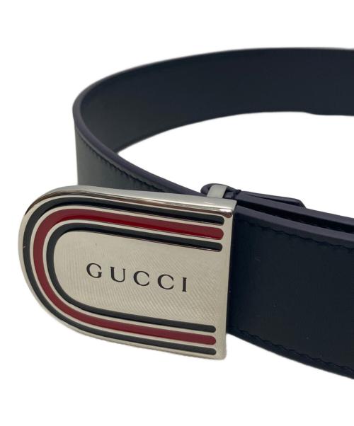 GUCCI（グッチ）GUCCI (グッチ) ウェブディテール バックル ベルト ネイビー サイズ:100の古着・服飾アイテム