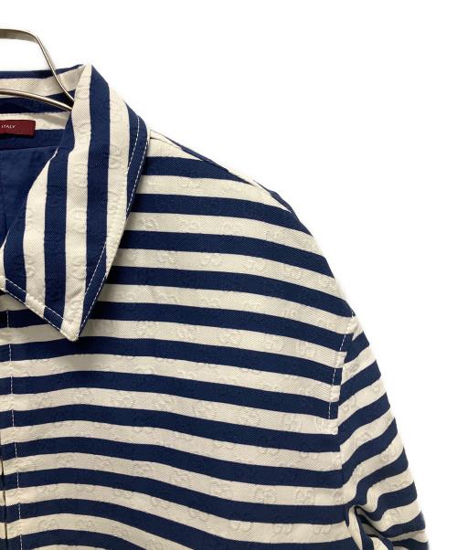 GUCCI（グッチ）GUCCI (グッチ) GGコットンジャガード ボーダージップ ジャケット ホワイト サイズ:50の古着・服飾アイテム