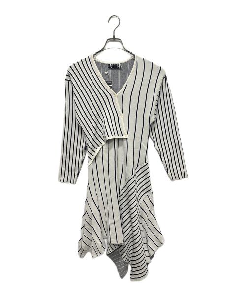 DAWEI（ダウェイ）DAWEI (ダウェイ) ストライプニットカーディガンワンピース ホワイト×ネイビー サイズ:34の古着・服飾アイテム