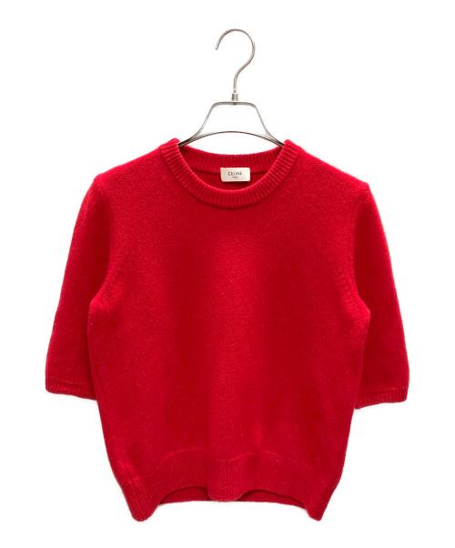 CELINE（セリーヌ）CELINE (セリーヌ) カシミア半袖ニット/リブニット レッド サイズ:Sの古着・服飾アイテム