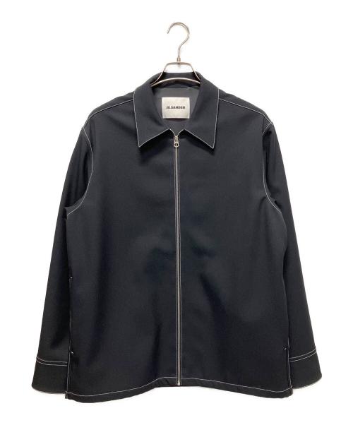JIL SANDER（ジルサンダー）JIL SANDER (ジルサンダー) 25SS SERGE ZIP UP SHIRT/ステッチデザインシャツ ブラック サイズ:48の古着・服飾アイテム