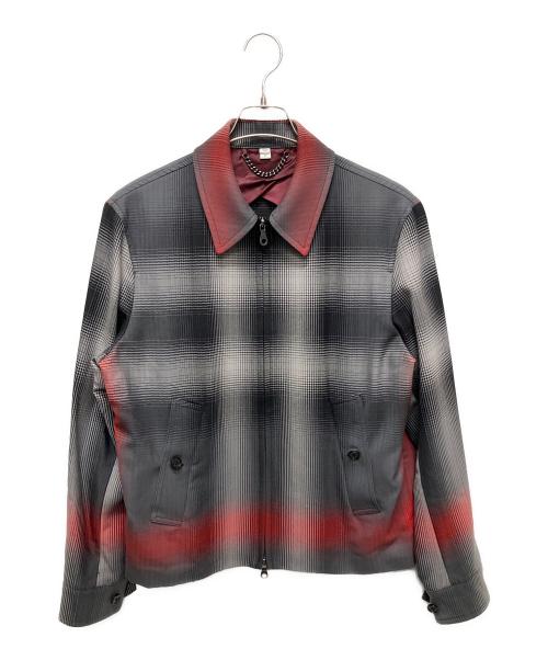 BURBERRY（バーバリー）BURBERRY (バーバリー) ブラーチェック ウール ハリントンジャケット グレー×レッド サイズ:46の古着・服飾アイテム