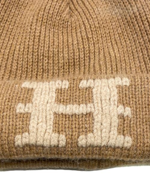 HERMES（エルメス）HERMES (エルメス) マルジェラ期 カシミヤロゴニットキャップ ベージュ×ブラウンの古着・服飾アイテム