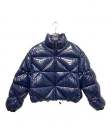 PRADA（プラダ）の古着「シャイニーキルティング/ナイロンダウンジャケロゴデザイン /ダウンジャケット」｜ネイビー