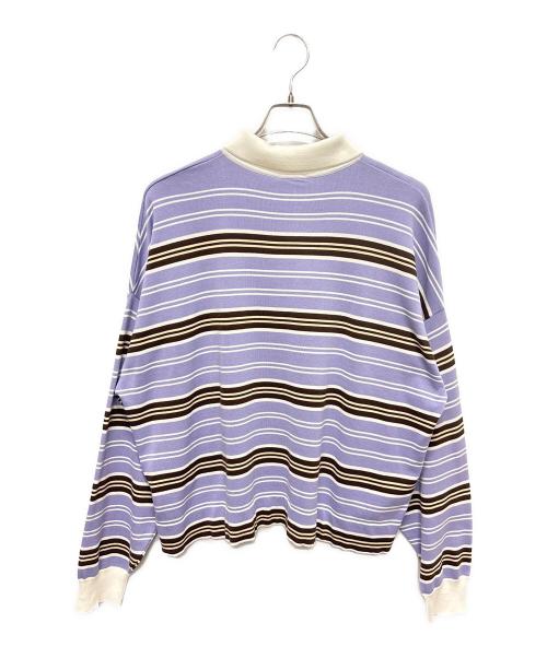 CELINE（セリーヌ）CELINE (セリーヌ) トリオンフ ボーダーニットポロ パープル×ブラウン サイズ:Ｍの古着・服飾アイテム