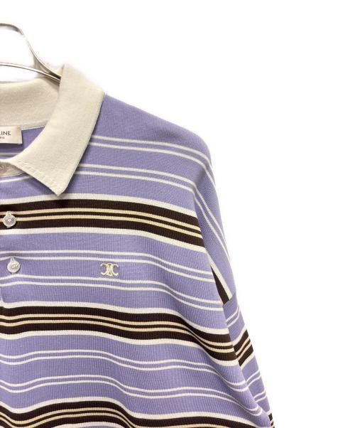 CELINE（セリーヌ）CELINE (セリーヌ) トリオンフ ボーダーニットポロ パープル×ブラウン サイズ:Ｍの古着・服飾アイテム