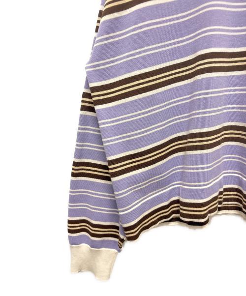 CELINE（セリーヌ）CELINE (セリーヌ) トリオンフ ボーダーニットポロ パープル×ブラウン サイズ:Ｍの古着・服飾アイテム