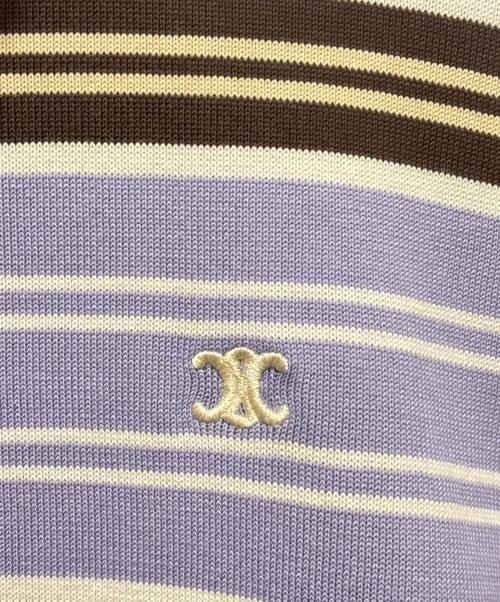 CELINE（セリーヌ）CELINE (セリーヌ) トリオンフ ボーダーニットポロ パープル×ブラウン サイズ:Ｍの古着・服飾アイテム